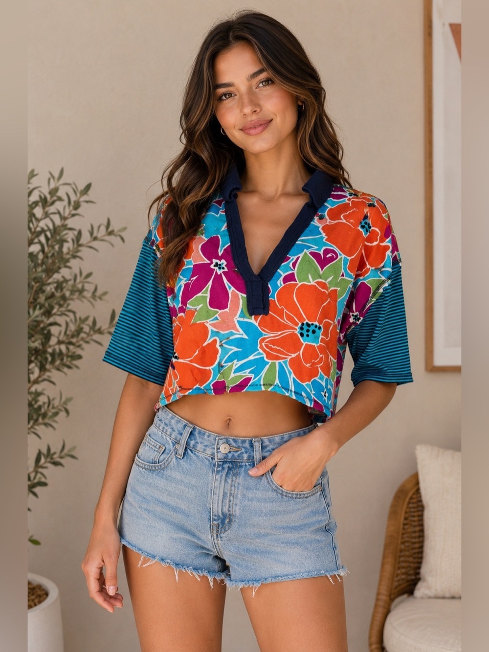 Free people Floral Multicolor Crop Top small nwt